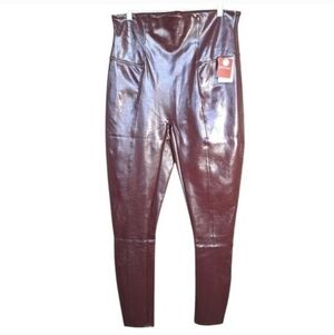Spanx Women's Faux Patent Leather Leggings Color Ruby Medium‎